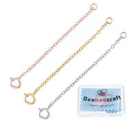 Beebeecraft 3pcs 3 Couleurs Collier Extenders 925 Bracelet en Argent Sterling Cheville Extender Chaîne avec Fermoirs à Ressort et Chiffon de Polissage pour la Fabrication de Bijoux, 2 Pouce