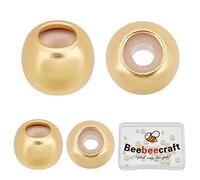 Beebeecraft 40pcs 6mm 4mm Perles D'Arrêt 18K Plaqué Or Perles Coulissantes Insérer un Bouchon en Caoutchouc Positionnement des Perles D'Espacement pour la Fabrication de Bijoux à Bricoler Soi-Même
