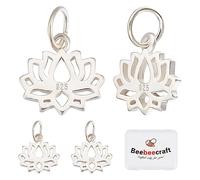 Beebeecraft 5 pièces Fleur de Lotus Breloques 925 en Argent Sterling Style Tibétain Plat Rond Fleur Pendentif Breloques avec Anneau de Saut pour Collier à Faire Soi-Même Bracelet