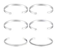 Beebeecraft 6 Bracelet Manchette Vierge en Acier Inoxydable Argenté en Forme de C Ouvert pour la Fabrication de Bijoux avec Attache Cheveux Rainurée Incrustation d'argile et Strass Largeur de 6mm