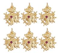 Beebeecraft 6 Breloques en Forme de Cœur Sacré Plaqué Or 18 carats avec Zircone Cubique Rose Foncé Pierre Précieuse Mexicaine Milagros en Forme d'amour avec Anneau Ouvert pour Bijoux