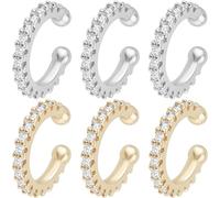 Beebeecraft 6 Paire de Manchettes d'oreilles en Zircone Cubique de 2 Couleurs en Laiton Plaqué Or 18 carats et Platine avec Micro Pavé de Pierres CZ pour Femmes Clip de Chaîne de Cartilage Non