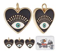 Beebeecraft 6 pièces Breloques Coeur avec Oeil Émail Plaqué Or 18K Pendentif Oeil Bleu Breloques avec Anneaux de Saut pour Boucles d'oreilles Breloques Collier Fournitures de Bricolage