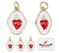 Beebeecraft 6 pièces Breloques en Forme de Cœur en Émail 18K en Laiton Plaqué Or Ovale Irrégulier avec Pendentif en Forme de Cœur Sacré Breloques avec Anneaux pour Collier à Faire