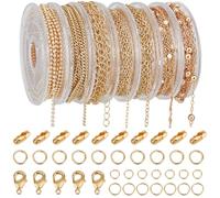 Beebeecraft 7 Style de Chaîne de Collier en Or 18 carats pour la Fabrication de Bijoux Kits de Fabrication de Chaîne de Bracelet à Faire Soi Même avec Anneaux de Jonction de 4/5/6mm Fermoirs