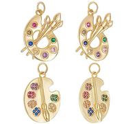Beebeecraft 8 Pcs 2 Styles Pinceau Palette Charms 18K Pigment Plaqué Or Coloré Peintres Pendentif Charms avec Zircon Cubique Coloré pour la Fabrication de Bijoux Collier Bracelet