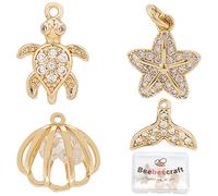 Beebeecraft 8 Pcs 4 Style Cubic Zirconia Charms Pétoncle Étoile de Mer Queue de Sirène Tortue Charmes Pendentifs Thème Océan pour DIY Boucles d'oreilles Collier Fabrication de Bijoux
