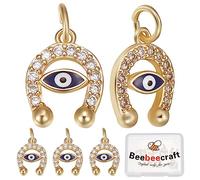 Beebeecraft 8 pièces Fer à Cheval Mauvais Œil Breloque Plaqué Or 18K Protection Contre Le Mauvais Œil Fer à Cheval Bonne Chance Pendentif Breloques Pavé Zircon Cubique Transparent