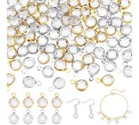 Beebeecraft 80 Pcs Charms en Strass Transparents pour la Fabrication de Bijoux, Facettes Verre Plat Rond Pierre de Naissance Charms Cristal Plaqué Or 18K Acier Inoxydable 304 pour Boucles d'oreilles