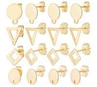 Beebeecraft 80 pièces 4 Styles 24K Plaqué Or Boucles d'oreilles en Acier Inoxydable Triangle et Ovale et Losange et Plat Rond Tiges de Boucles d'oreilles avec Boucle et Écrous d'oreille