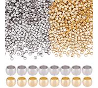 Beebeecraft 800 Pièces 2 Couleurs Perles de Sertissage 2.5mm Plaqué Or 24K Acier Inoxydable 304 Rondelle Perles de Sertissage Rondes Bouchons d'Espacement Lâches Cordon de Sertissage Bouchons