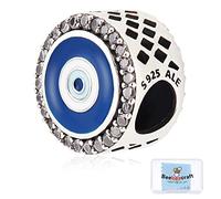 Beebeecraft 925 Perles Mauvais Œil en Argent Sterling avec Zircone Cubique et Émail Fatima Main Charms pour Bracelet Serpent Européen pour Cadeaux d'anniversaire Mère Fille