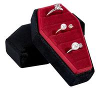 Beebeecraft Boîte à Bijoux en Forme de Cercueil 6 emplacement en Velours Noir et Rouge pour Bagues Mini Plateau de Rangement Gothique Cadeau Sur le Thème D'Halloween