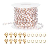 Beebeecraft Chaîne de Perles de 16.4 Pied avec Chaîne de Câble Plaquée Or 18 carats avec Fermoirs Homard et Anneaux de Saut pour Bracelet, Collier, Fabrication de Bijoux