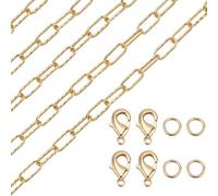 Beebeecraft Chaîne Trombone de 6.56 Pied pour la Fabrication de Bijoux Chaîne à Maillons en Laiton Plaqué Or 18 carats avec 10 fermoirs Mousquetons et 20 Anneaux de Jonction pour Collier Fournitures