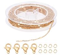 Beebeecraft Chaînes à Maillons Losanges Plaqués Or 33 carats de 18 Pied avec 20 fermoirs à Griffes de Homard et 50 Anneaux de Saut pour la Fabrication de Bracelets de Boucles d'oreilles
