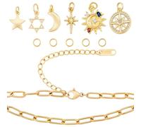 Beebeecraft Kit de Fabrication de Bracelets à Breloques en Or Comprenant 18 Bracelets à Chaîne en Acier Inoxydable Plaqué Or 2 Carat 20 Anneaux Ouverts de 5mm 12 pendentifs Lune et Étoile de 6 Styles