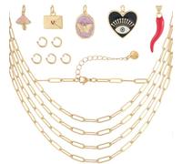 Beebeecraft Kit de Fabrication de Bracelets à Breloques Plaqués Or 1 carats 18 chaînes en Acier Inoxydable 304 Trombones Collier pour Femme avec 5 Anneaux Ouverts Abeille Œil du Diable Enveloppe