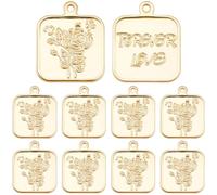 Beebeecraft Lot de 10 breloques carrées en forme de rose pour la fabrication de bijoux, plaqué or 18 carats avec mot floral Forever Love pour loisirs créatifs, pendentif, collier, bracelet