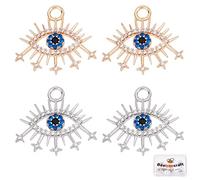 Beebeecraft Lot de 8 breloques contre le mauvais œil turc plaquées or 18 carats et platine en oxyde de zirconium bleu pour la fabrication de bijoux