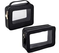 Beebeecraft Trousse de Maquillage Transparente Popvibe Rectangulaire Noire en PU 2 Styles Trousse de Toilette de Voyage Étanche avec Poignée Zippée et Fenêtres en PVC