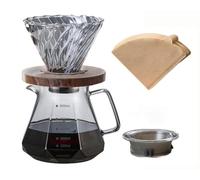 BeeCa Ensemble verseur en verre fumé | 600 ml | Carafe en borosilicate avec poignée et couvercle | Comprend 50 filtres V60 | Indispensable pour la maison et le bureau