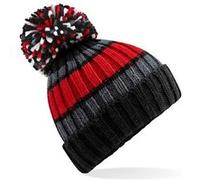 Beechfield - Bonnet a pompon adulte - B392 - noir et rouge - taille:Taille unique 9 G
