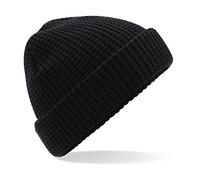 Beechfield Classique Gaufre Tricoter Couche Double Bonnet -Chapeau d'hiver Chaud - Noir