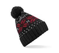 Beechfield Fair Isle - Bonnet tricoté - Adulte Unisexe (Taille Unique) (Noir/Rouge)