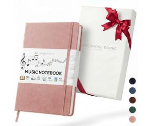 Beechmore Books Cahier de musique A4 (21,6 x 29 cm) - 156 pages, 120 g/m² | Couverture rigide simili cuir, portées perforées, ouverture à plat, coffret cadeau pour musiciens & compositeurs