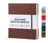 BEECHMORE BOOKS Carnet de croquis carré (20,3 x 20,3 cm) - 156 pages, 160 g/m² | Couverture rigide simili cuir, ouverture à plat, pages détachables, coffret cadeau, carnet d’artiste