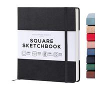 BEECHMORE BOOKS Carnet de croquis carré (20,3 x 20,3 cm) - 156 pages, 160 g/m² | Couverture rigide simili cuir, ouverture à plat, pages détachables, coffret cadeau, carnet d’artiste