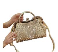 Beedleworld Nouveau sac à main de luxe for femme en diamant 2025, design en cuir, incrusté de strass, fourre-tout portable et sac messager à bandoulière.(Gold 3)
