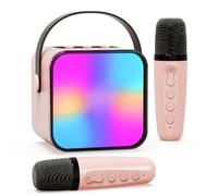 Beedove Micro Karaoke Enfant, Bluetooth LED Jouets de karaoké avec 2 Microphones pour Enfants et Adultes, Machine de Karaoké Portable, Cadeau pour Filles et garçons, Maison et fête (Rose)