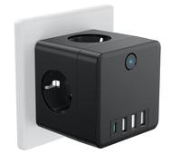 Beedove Multiprise Murale, 8 en 1 Prise USB Multiple Electrique 4 Prises avec 2 USB et 1 USB C Secteur, 3680W 16A Prise Multiprise Murale Cube avec Interrupteur pour Domicile, Bureau, Voyage, Noir