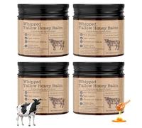 Beef Tallow Skincare Lot de 4 crèmes de tallow au bœuf bio 60 g Enrichie en miel bio et cire d'abeille, hydratation et soin en profondeur, garde la peau douce et souple
