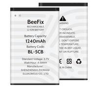 Beefix BL-5CB Batterie de rechange de qualité supérieure 1240 mAh Compatible avec Nokia 100, 101, 103, 111, 113, 1280, 1616, 1800, C1-01, C1-02, C2-01, C2-02, C2-03, C2-06, X2 01 01,0 x 2-05, etc.
