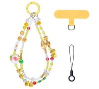 BEEFLYIN Chaîne de téléphone portable courte avec perles en cristal en forme de cœur pour coque de téléphone portable, porte-clés, porte-monnaie, 165mm