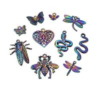 BEEFLYING 10 Pcs Insectes Alliage Charmes Pendentifs Arc-en-Couleur Papillon Serpent Cigale Libellule Charme pour Bracelet Collier Fabrication de Bijoux Accessoires