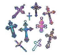 BEEFLYING 10 pièces Croix Alliage Pendentifs à Breloques Couleur Arc-en-Ciel Pendentif Jésus pour Collier à Faire Soi-Même Bracelets Bracelets Accessoires de Fabrication de Bijoux