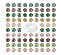 BEEFLYING 100 pièces 8mm Perles Rondes en Chrysocolle Naturelle en Pierre Précieuse avec Fil Élastique en Cristal pour la Fabrication de Kits de Bracelets DIY de Bijoux