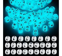 BEEFLYING 104 pièces Perles Lumineuses en Silicone pour Lettres cubiques Perles d'alphabet carrées 12mm Initiales A~Z Perles d'espacement à Large Trou pour Porte-clés Fabrication de Bijoux Décoration