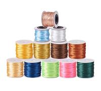 BEEFLYING 12 Rouleaux 2MM Cordons de Satin Queue de Rat Macrame Fil de Garniture en Soie pour la Confection de nœuds Chinois Fil de Cordon Rond Tressé en Nylon pour Perles Bijoux macramé et Couture
