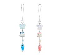 BEEFLYING 2 Pièces Pendentifs Téléphone Adorables Chat Pendentif Papillon Raffiné en Perles Décoration Poisson Porcelaine Pour Mobile Sac et Porte-clés