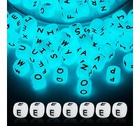 BEEFLYING 20 pièces Perles Lumineux en Silicone pour Lettres cubiques Perles Alphabet dés carrés 12mm Perles d'espacement initiales à Large Trou pour la Fabrication de Porte-clés (Lettre E)