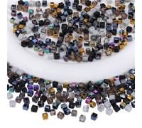 BEEFLYING 200 Pièces de Perles en Verre Cristal Cube de 4mm pour la Fabrication de Bijoux, Perles d'Espace Carrées en Verre pour Bracelet Collier Boucle d'Oreille Artisanat DIY (Noir)