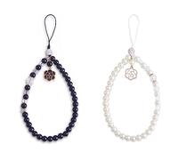 BEEFLYING 2pcs Bracelet de poignet avec cordon et perles de verre pour téléphone portable étui de téléphone à la mode, porte-clés, décoration portefeuille et pendentif pour femmes et filles.