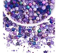 BEEFLYING 300 Pièces Perle de Verre Perles Colorées Perles de Bijoux Rondes 8mm Convient pour la Fabrication de Bijoux,la Breloque Téléphone Portable,la Décoration de Salle de Classe(Violet Clair)