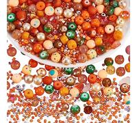 BEEFLYING 300 Pièces Perle de Verre Perles Colorées Perles de Bijoux Rondes 8mm Convient pour la Fabrication de Bijoux,la Breloque Téléphone Portable,la Décoration de Salle de Classe(Orange)
