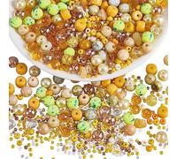 BEEFLYING 300 Pièces Perle de Verre Perles Colorées Perles de Bijoux Rondes 8mm Convient pour la Fabrication de Bijoux,la Breloque Téléphone Portable,la Décoration de Salle de Classe(Jaune)